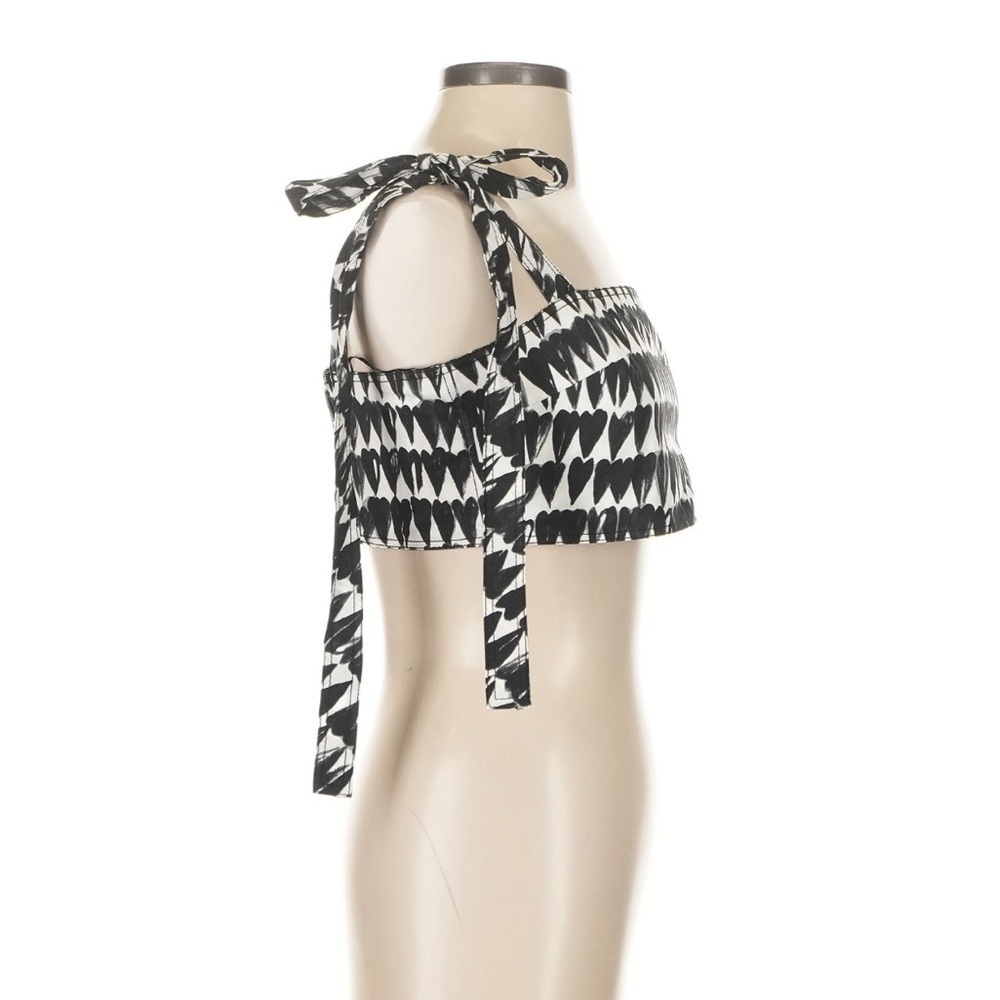 Zara ZW Collection Heart Print Crop Top Tie Shoulder Smocked Cotton Size S NWT - Picture 5 of 7
